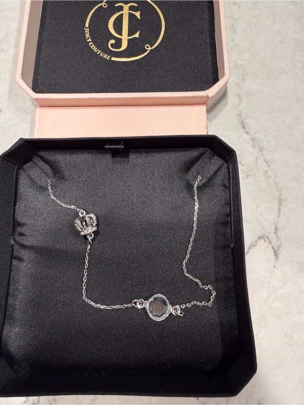 Juicy Couture Silver Crown & Crystal Chain Necklace
